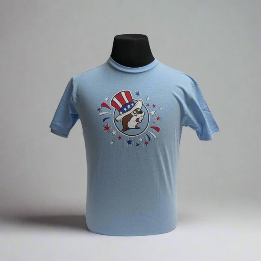 Buc-ees 2025 4th of July Light Blue T-Shirt Small